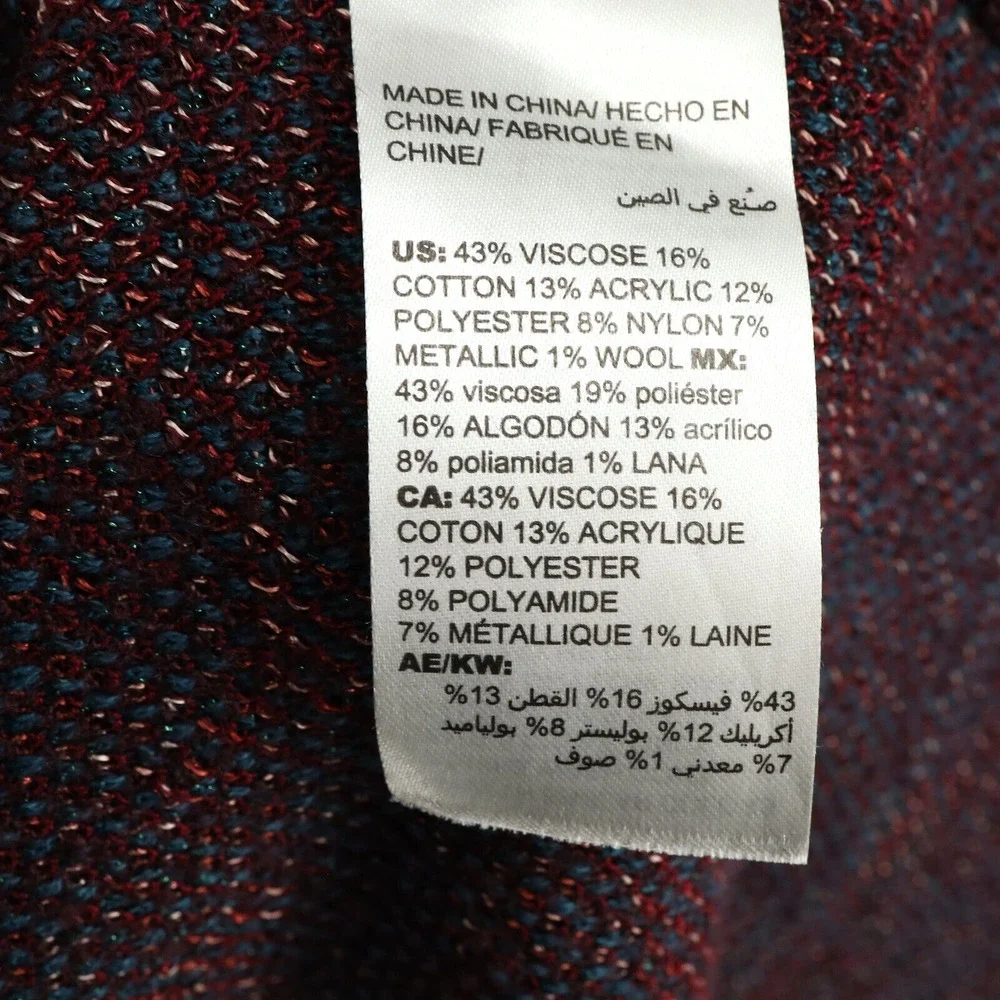 Chicos Sweater 2 Womens Large Green Burgundy Floral Long Cardigan Duster Open